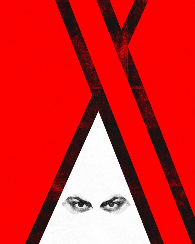Red X with eye peering out from bottom