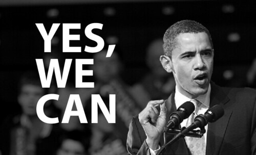 President Obama and 'Yes we can' slogan.