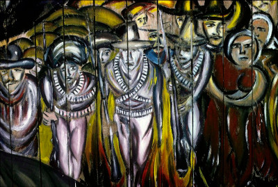 Painting of zapatistas with guns.